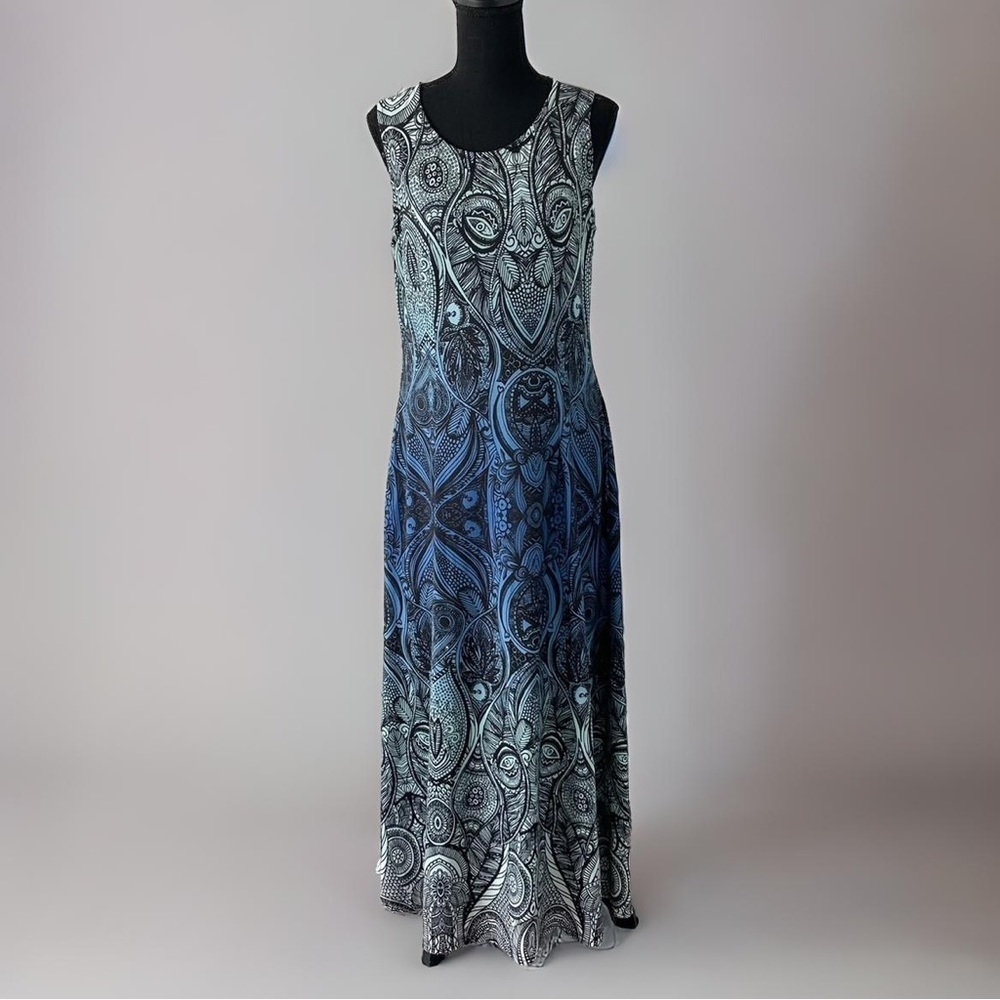 R&B Collection Turquoise Floral Sleeveless Ombre  Maxi Dress